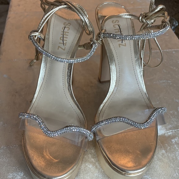 ‼️NEW $158.00 SCHUTZ Cath Crystal-Embellished Platform Sandals - Picture 8 of 12